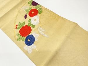 扇に菊模様織出し袋帯